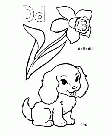 ABC Alphabet Coloring Sheets - Classic ABC Letters Coloring Activity Sheets  -D is for dog / daffodil | HonkingDonkey