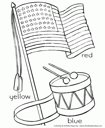 July 4th Coloring Pages - Independence Day Flag and Drum Coloring ...