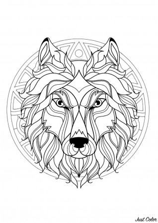 Complex Mandala coloring page with wolf head 3 - Difficult ...