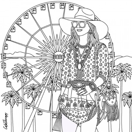 Gorgeous hippie boho girl coloring page | Coloring pages, Coloring books, Coloring  pages for girls