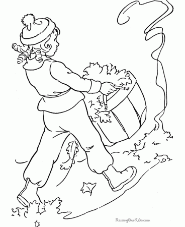 Raking leaves - Coloring page for kid