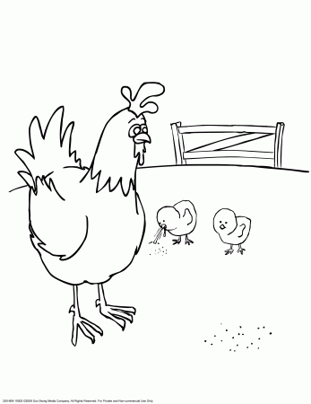 Hen and Baby Chicks on Farm Coloring Page