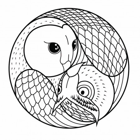Mandala with 2 owls - Mandalas Adult Coloring Pages