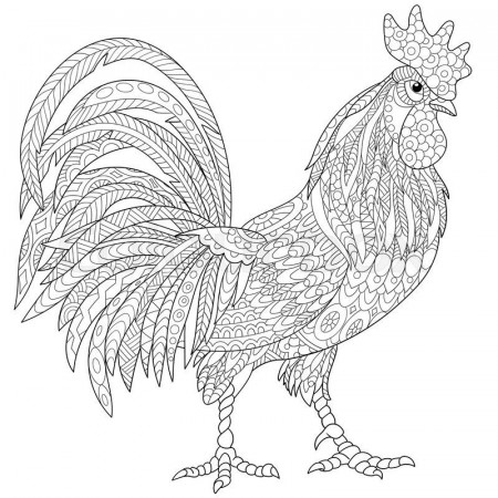 Zentangle stylized cartoon rooster (cock), isolated on white ...