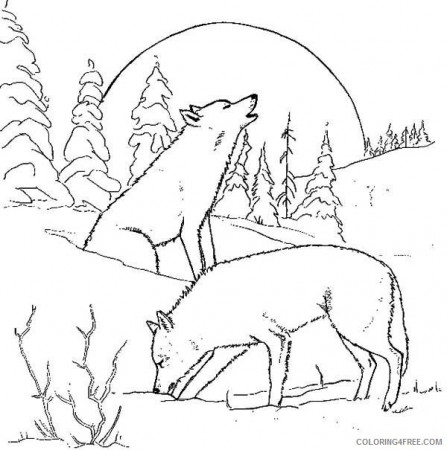wolf coloring pages howling at moon Coloring4free - Coloring4Free.com