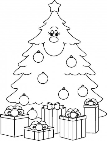 Coloring Page Christmas Tree With Presents - Coloring Page