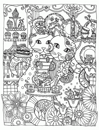 Animal - Coloring Pages for adults : coloring-adult-two-cute-cats ...