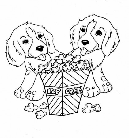 Two Dog Eat Popcorn Coloring Page For Kids | coloring pages ...
