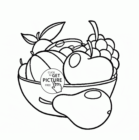 Fruit Bowl coloring page for kids, fruits coloring pages ...