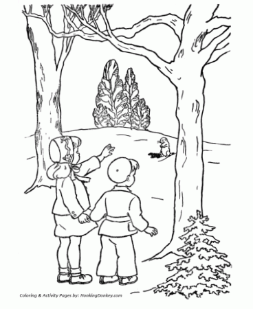 Groundhog Day Coloring Pages - Girl and Boy see a Groundhog ...