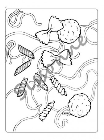Meatballs and Pasta Noodles Coloring Page - Instant Download PDF ...
