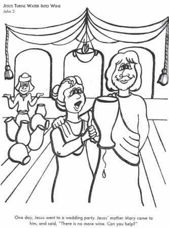 Jesus Turns Water Into Wine Bible coloring page for Kids to Learn ...