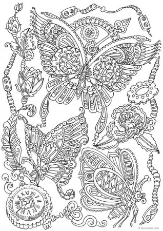 Steampunk Butterflies - Printable Adult Coloring Page from Favoreads  (Coloring book pages for adults, Coloring sheets, Coloring designs)