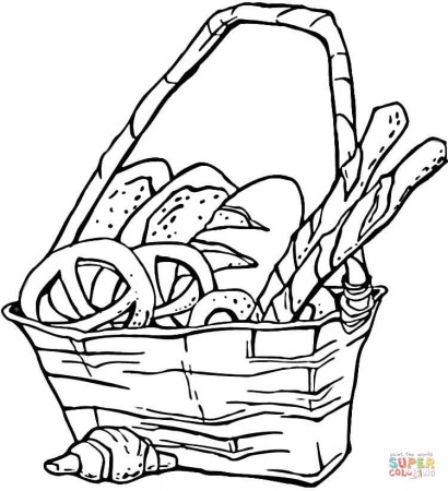 Basket of Pretzels and Bread coloring page | Free Printable Coloring Pages