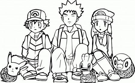 Coloring Pages | Ash with other characters from Pokemon Coloring Pages