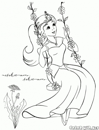 Coloring page - Princess on a swing