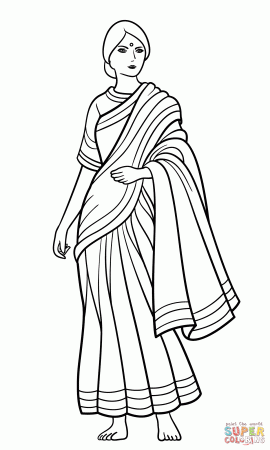 Indian Woman in Sari coloring page | Free Printable Coloring Pages