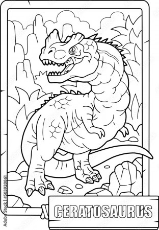 coloring book for children, prehistoric dinosaur ceratosaurus, outline  illustration, design Stock Vector | Adobe Stock
