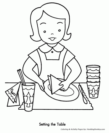 Christmas Party Coloring Pages - Setting the table for the ...
