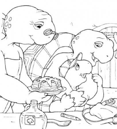 Franklin The Turtle Having Pancakes Coloring Page - Cartoon 