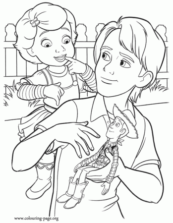 Toy Story - Andy donating Woody coloring page