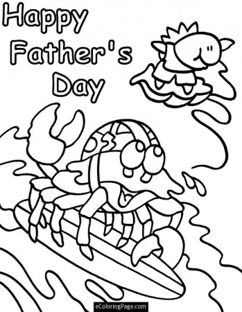 Funny Happy Fathers Day Crab and Fish at the Beach Surfing 