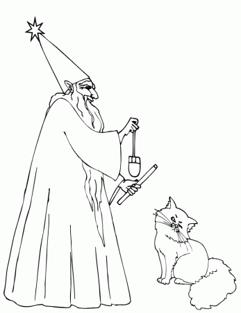 Cat Coloring Page | A Cat With A Wizard