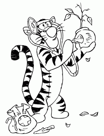 Tigger Playing Plant Doctor Coloring Page | Free Printable 