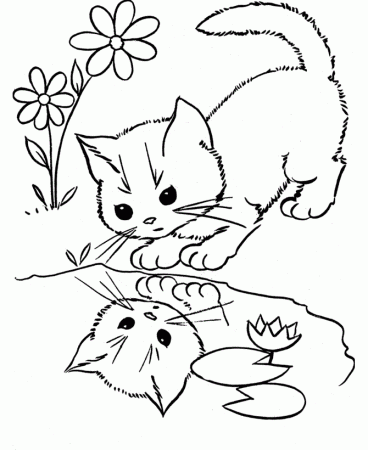 Cat Looking at The Water Coloring Page | Kids Coloring Page