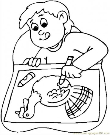 Coloring Pages Boy Drawing Turkey (Holidays > Thanksgiving Day 