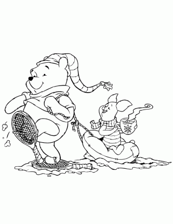 Piglet And Pooh Winter Coloring Page | HM Coloring Pages
