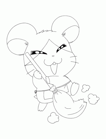 Cleaning Howdy Hamtaro Coloring Page - Cartoon Coloring Pages on 