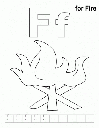 F for fire coloring page with handwriting practice | Download Free 