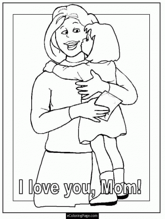happy mothers day love you mom daughter kissing coloring page 