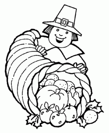 Learning Years: Thanksgiving Pilgrim Horn-O-Plenty Coloring Page