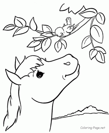 Horse Coloring Page - Pony at tree