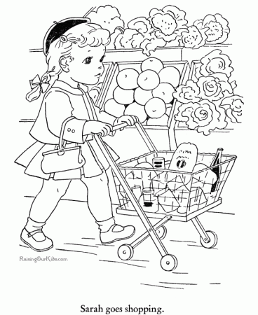 Food shopping coloring sheets to print and color