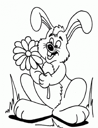 Rabbits Coloring Pages : Rabbit With Flower Coloring Page Kids 