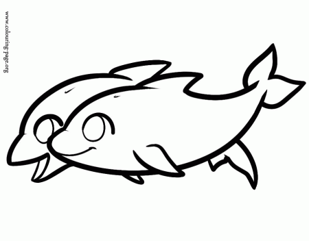 Dolphins - Two cute dolphins swimming coloring page