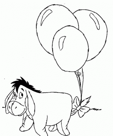 Download Eeyore Tying The Balloons On His Ribbon Tail Coloring 