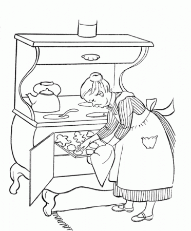 Grandparents Day Coloring Pages - Grandma bakes cookies coloring 