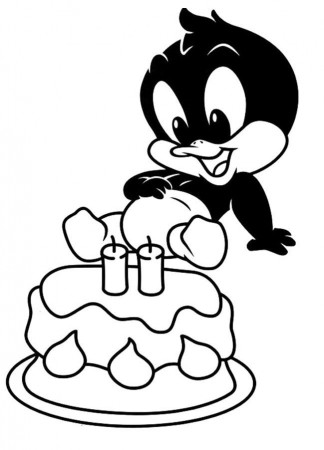 Baby Daffy Duck With Cake Coloring Pages | kids coloring pages | Pint…
