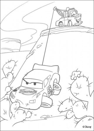 Cars coloring pages - Mater saving Lightning Mc Queen