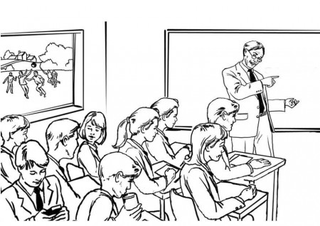 Coloring page teacher in classroom - img 8049.
