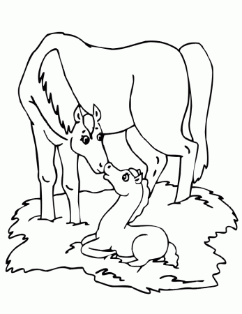 Foal Coloring Page | Mare Beside Her Baby