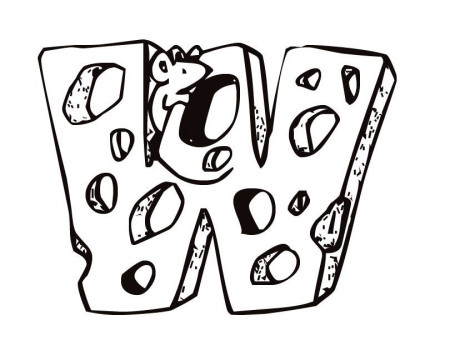 Printable Letter W (Cheese and Mouse) coloring page from 