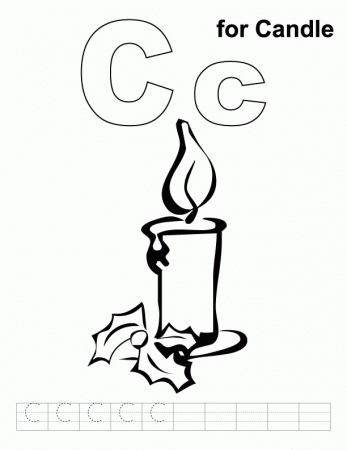 C for candle coloring page with handwriting practice | Download 