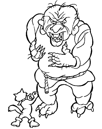 Puss In Boots Coloring Page | Puss Facing The Ogre