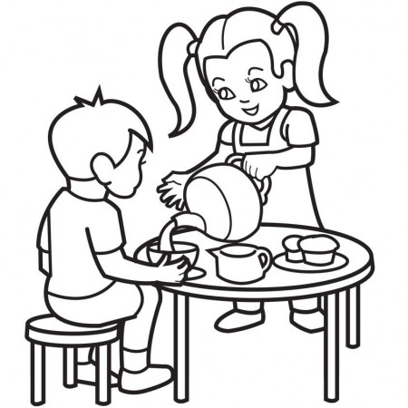girls tea party Colouring Pages