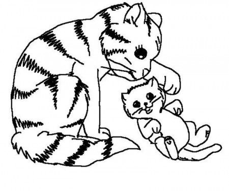 Mommy Cat Plays With Her Kid Coloring Page | Kids Coloring Page